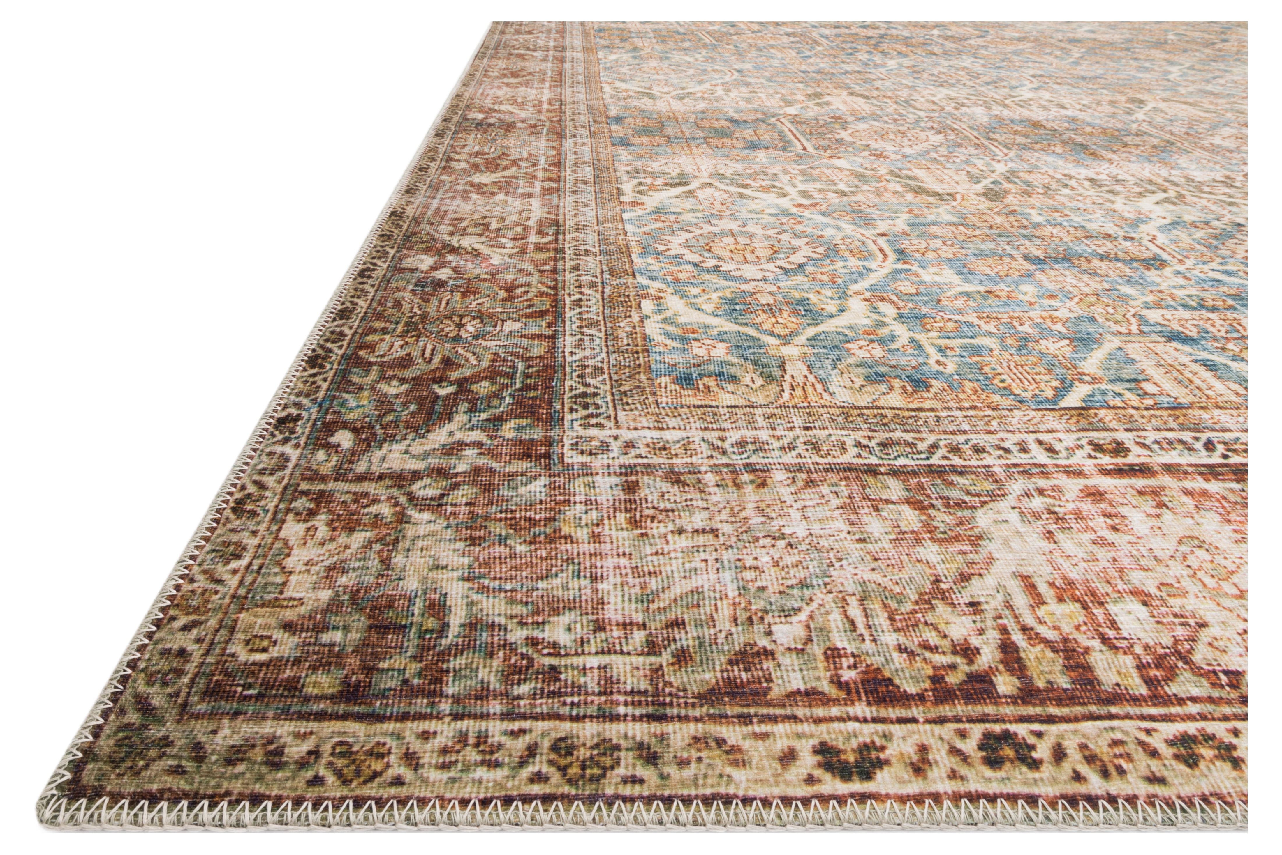 Loloi Layla Printed Oriental Distressed Ocean / Rust Area Rug