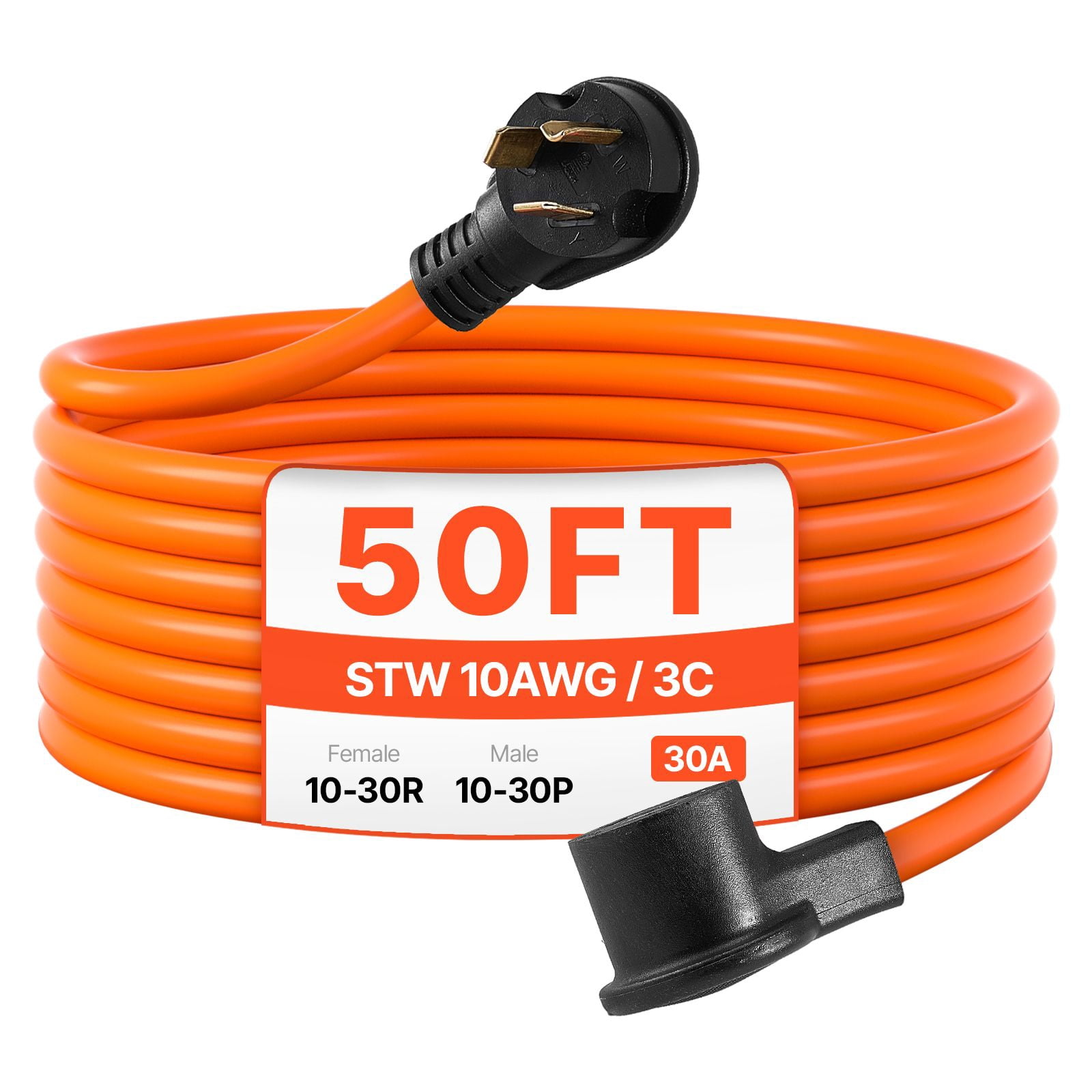 Chateauy 50FT 3-Prong Dryer Extension Cord, NEMA 10-30P/R, 125V/250V, 10AWG/3C STW Pure Copper Cable with Storage Bag & Tie