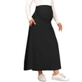 thumbnail image 4 of INSPIRE CHIC Maternity Skirt with Pockets Over Belly Maxi High Waist A-line Solid Stretchy Work Skirt Stretchy Office Wear Large Black, 4 of 6