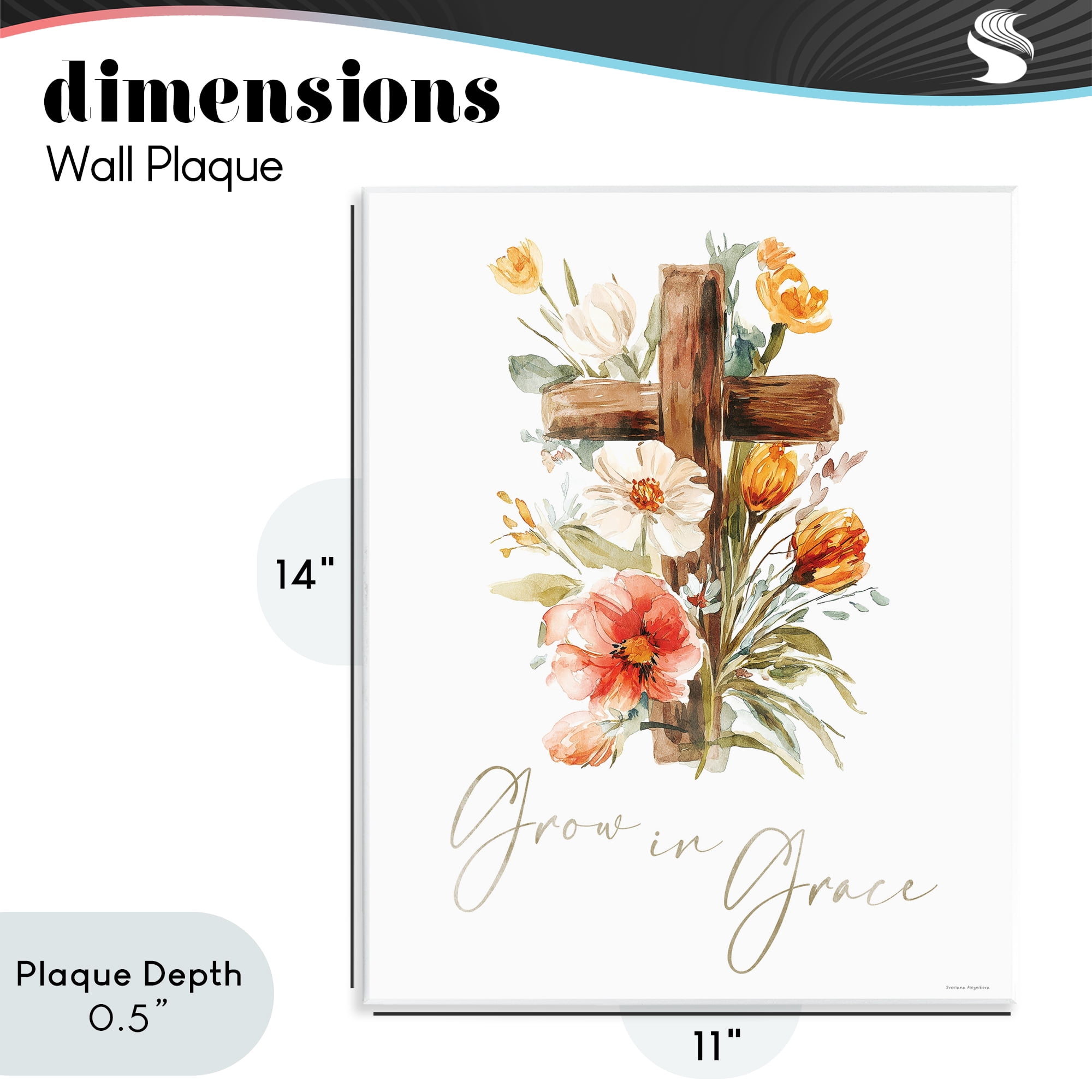 Stupell Industries Grow In Grace Cross Wall Plaque Art, design by Svetlana Aleynikova