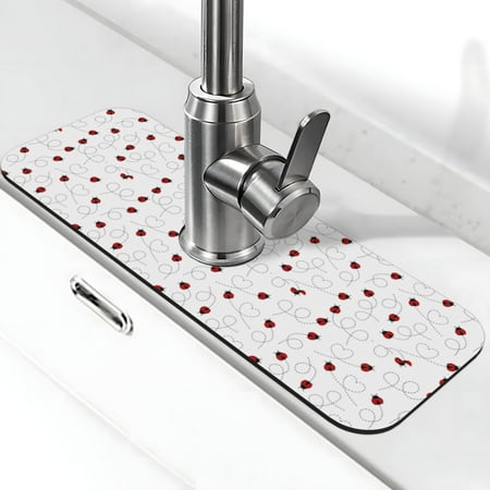 

Xecao Ladybugs Flying On Dotted Route for Kitchen Sink Splash Guard Faucet Mat Faucet Guard & Draining mat (15 X 5.5 )