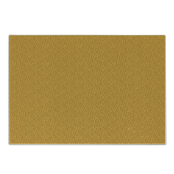 1990s Cutting Board, Abstract Design with Dots and Swirling Lines Mustard Tone Retro Art Illustration, Decorative Tempered Glass Cutting and Serving Board, in 3 Sizes, by Ambesonne