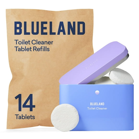 BLUELAND Toilet Bowl cleaner Starter Set - Eco Friendly Products cleaning Supplies - No Harsh chemicals, Plant-Based - Lemon cedar - 14 tablets