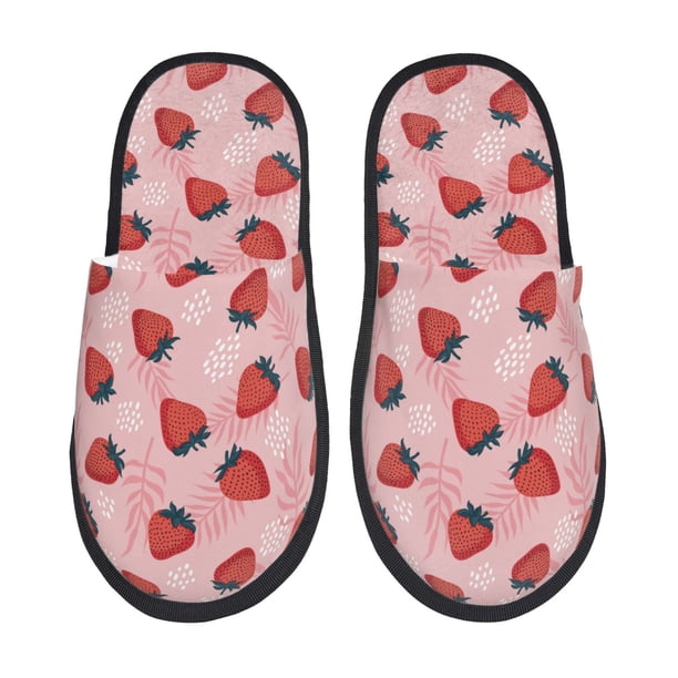 Fotbe Strawberries Pantuflas Peludas para Mujer con Estampado, Zapatillas de Peluche, Zapatos de Invierno para Casa, Uso Interior y Exterior-Medium