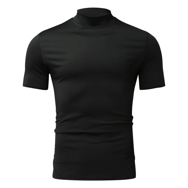 Shpwfbe Compression Shirts For Men Male Summer Solid Blouse High Collar  Turtleneck Short Sleeve Tops Mens T Shirt Men'S T-Shirts