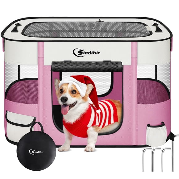 Corralito para Mascotas Siedihit para Perros y Gatos, Portátil para Exterior e Interior, Rosa