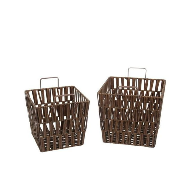 Benjara BM209929 Panier de Rangement en Résine avec Poignée en Métal - Marron - 12 x 13 x 13 Po - Lot de 2