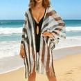 thumbnail image 2 of successthop Swim Cover Ups for Women Sun Protect Tassel Open Front Bathing Suit Stripe Swimwear Beach Swimsuit Black, 2 of 5