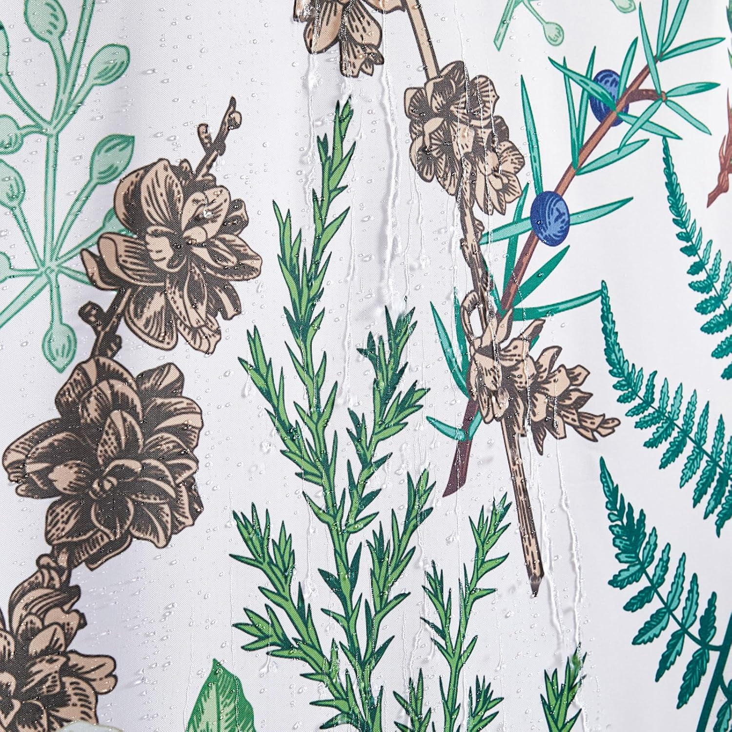 Cute Green Botanical Fabric Shower Curtain Boho Floral Plant Aesthetic Bathroom Decor, Wildflowers Greenery Herb Leaves Summer Spring Shower Curtain Set with Hooks Heavy Duty