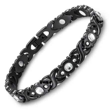 Xiao Hua Women's Bracelet 7.87 inches black bracelet with white rhinestone inlay, easy to match design, elegant daily accessory, suitable for office jewelry Mother's Day gift, 1 piece