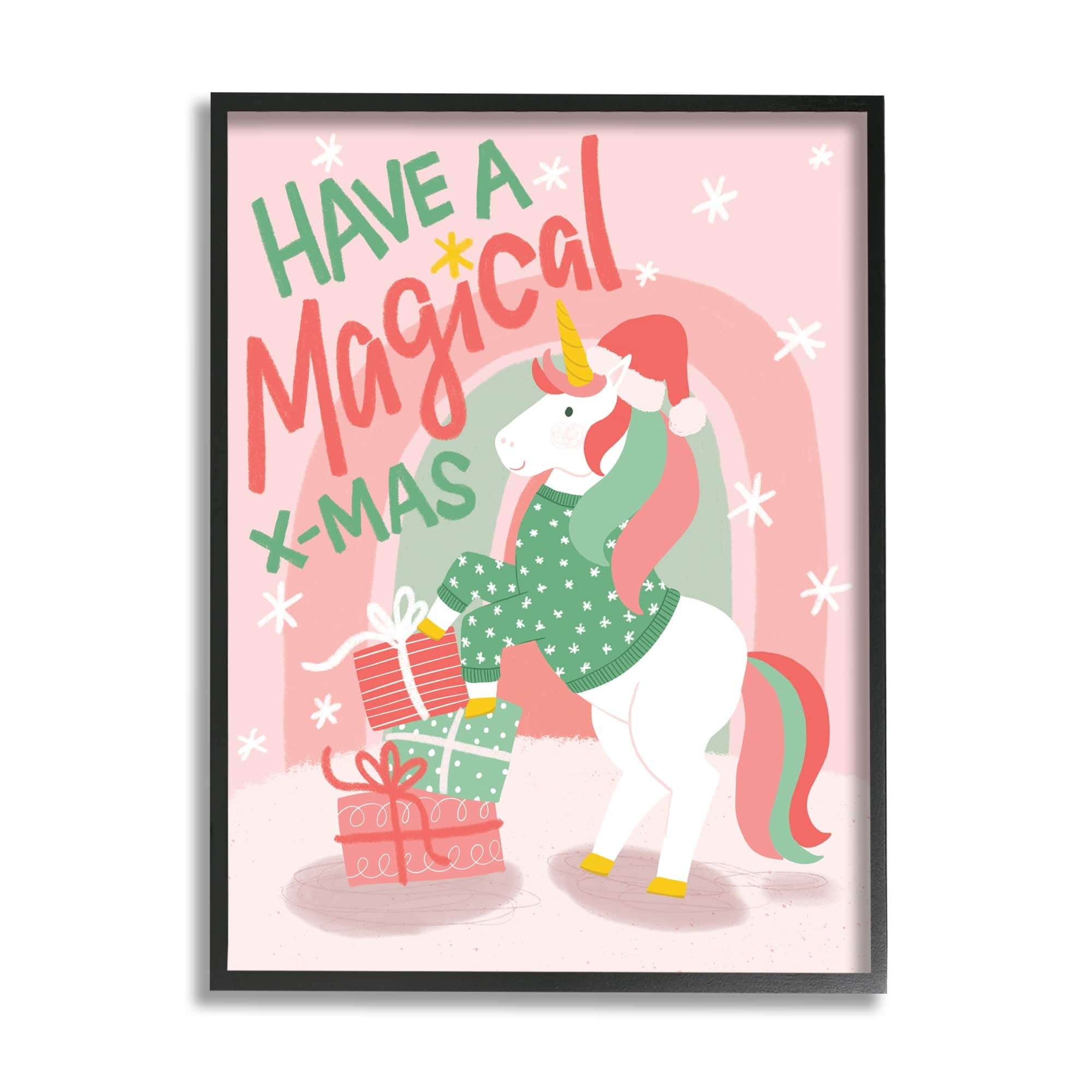 Magical X-Mas Pink Unicorn Rainbow Holiday Gifts Fairy Tales & Fantasy Graphic Art Framed Art Print Wall Art