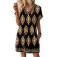 thumbnail image 3 of CHIUNL Summer Dresses for Women, V Neck Short Sleeve Ethnic Floral Mini Dress with Pockets, Casual Boho T-Shirt Dress, Fashion Vacation Outfits for Beach, Women Clothing (Yellow XXXL), 3 of 8