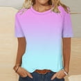 thumbnail image 5 of Tops for Women Gradient Printing Women's T-Shirts Crew Neck Activewear Short Sleeve Breathable Summer Tops Loose Thin Ladies Blouses Tees Tunic Casual Plus Size Clothing, 5 of 5