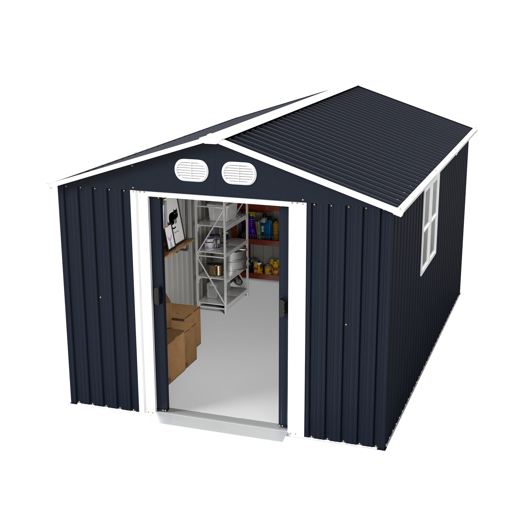 Noble House 8 x 12 FT Outdoor Metal Tool Storage Shed with Lockable Doors and Air Vents, Waterproof Garden Shed, Dark Gray