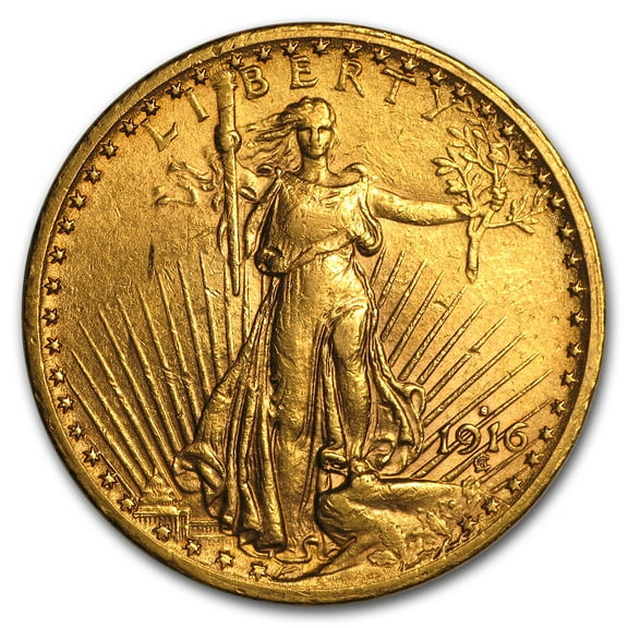 1916-S $20 St Gaudens Gold Double Eagle AU