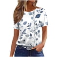 thumbnail image 2 of Nmnitkp Sustainable Women's Short Sleeve Tops Leaf Print Crew Neck Short Sleeve T-Shirt, Oversized Loose Fit Casual Summer Tops for Women Daily Wear White,M, 2 of 5