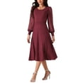thumbnail image 2 of INSPIRE CHIC Women's Mesh Puff Long Sleeve Dress Crewneck Pleated Ribbed Knit Midi Dress Casual Sweater Dresses, 2 of 5