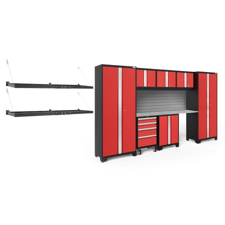 

NewAge Products Bold Series Red 10 Piece Cabinet Set Heavy Duty 24-Gauge Steel Garage Storage System Slatwall / Wall Mounted Shelf Included
