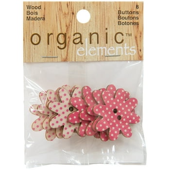 Elements Tan 1 1/4" Printed Wooden Petal Pushers Flower Shaped 2-Hole Buttons, 8 Pieces
