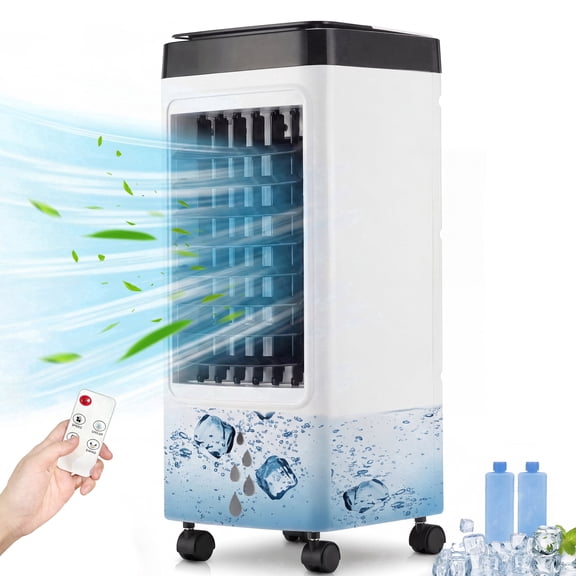 Yuyongr Portable Air Conditioner , 3 IN 1 Evaporative Air Cooler Fan with 6L Pull-out Water Tank, 2 Ice Packs, 7H Time, 120° Oscillation, 3 Speeds, 4 Modes, Swamp Cooler Fan for Bedroom, Office