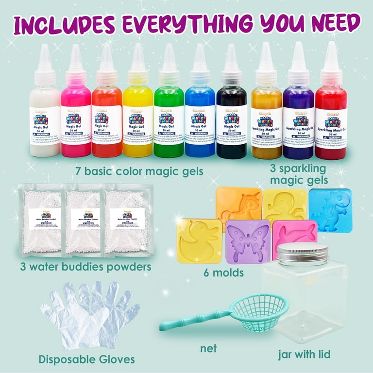 Thedttoy Elfe Magique de l'eau Changeant de Couleur,Magic Water Elf,22 PCS Aqua Gelz Kit,Aqua Sprite pour Enfants,12 Figures d'animaux Marins,Cadeau Créatif et Manuel pour Fille de 3 Ans et Plus