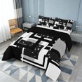 thumbnail image 3 of Homewish Contemporary Grid Queen Comforter Set, Black White Gray Comforter Sets Queen, Black Reversible, 3pcs 1 Comforter and 2 Pillowcases, 3 of 6