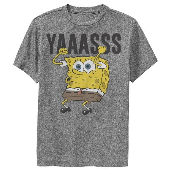 Boy's SpongeBob SquarePants Yasss Cheer  Performance Graphic Tee Charcoal Heather Small