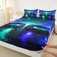 thumbnail image 4 of Castle Fairy Teal Blue Racing Car Full Size Sheets 4-Piece for Kids,Gradient Neon Light Speed Bed Sheets for Bedroom, 4 of 6