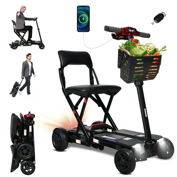 Solax 4-Wheel Remote Folding Mobility Scooter, Super Lightweight and Compact, NFC Electric Foldable with Suspension, Capacity