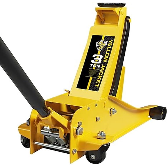 YELLOW JACKET 3 Ton Hydraulic Floor Jack Dual Pump for Quickly Car Lift, Low Profile Service Jack, 6600 lb Capacity