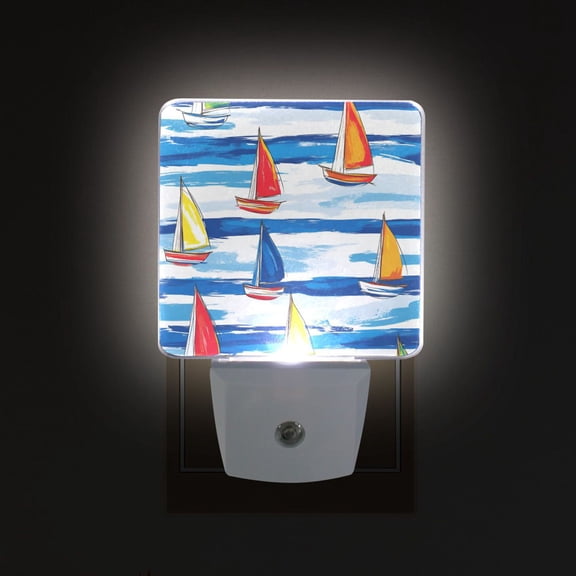 Yayeee LED Plug in Night Light for The Home with Auto Dusk to Dawn Light Sensors, 2 Pack, Orange Sailboats