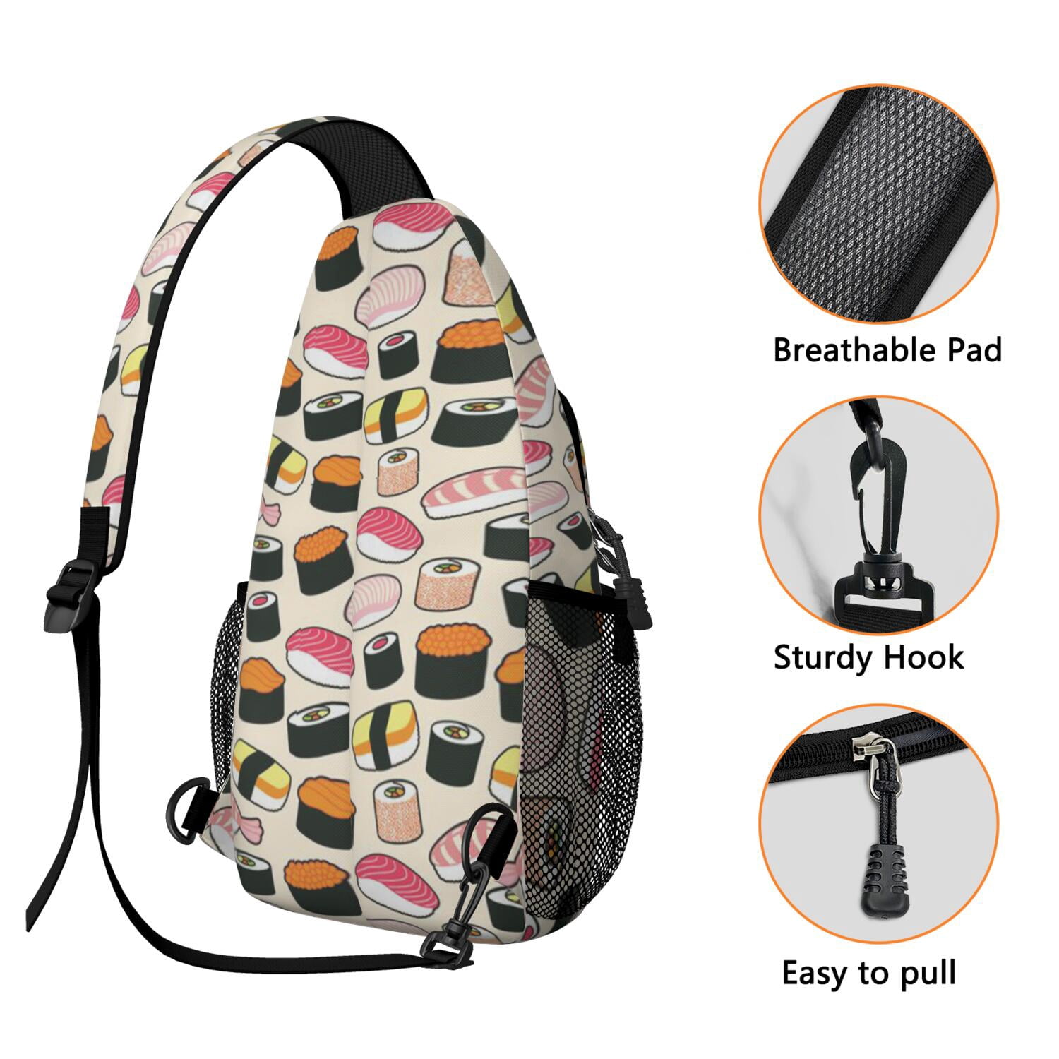 Japanese Food Inspired Shoulder Backpack Lightweight Sling Bag for Outdoor Adventures & Daily Commuting Durable & Travel-Ready Sushi Roll Design
