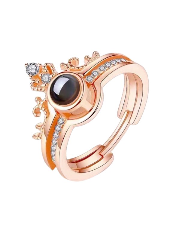 2 In 1 I Love You Ring 100 Languages Custom Name Projection Ring In Rose Gold Crown Shaped Personalized For Women Mother Lover One Size