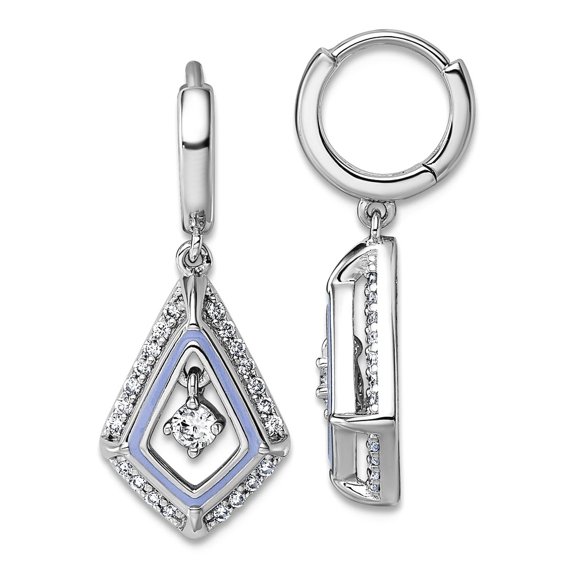 925 Sterling Silver Rhodium Plated Vibrant Cubic Zirconia Enamel Dangle Hinged Hoop Earrings 26.5x10mm Wide Hoop Earring