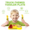 thumbnail image 3 of Platos para niños pequeños - Juego de utensilios para comer para niños pequeños con cuchara, tenedor y pajita extraíble - tema de construcción Utensilios para niños pequeños - Juego de alimentación de, 3 of 5