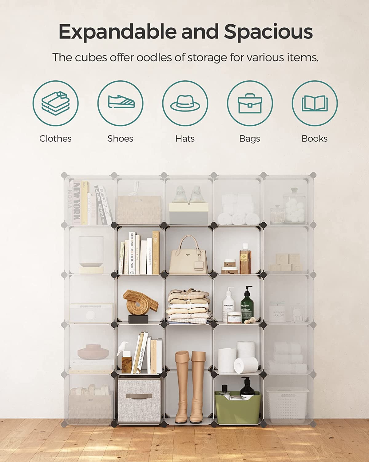 DIY 16 Cube Storage Organizer Shelf Closet Cubbie Storage Bookcase for Bedroom Living Room White Translucent