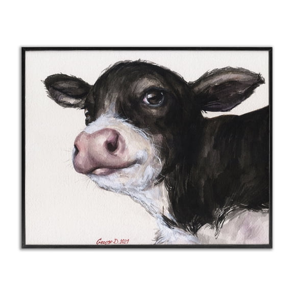 Stupell Industries Rustic Lodge Cow Calf Minimal Black Framed Giclee Art, 14 x 11, by George Dyachenko