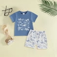 thumbnail image 2 of TOWED22 Toddler Baby Boy Clothes 2 Pieces Dinosaur Truck Print Crewneck Short Sleeve Tee Elastic Waist Shorts Summer Outfits(Blue,12-18 M), 2 of 5