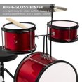 thumbnail image 4 of Kids Drum Set 3-Piece Beginner Drum Set Junior Drum Set, w/ Throne Stool, Cymbal, Drum Sticks, Bass Drum Pedal, 2 Toms - Red, 4 of 5