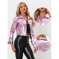 thumbnail image 2 of Unique Bargains Women's Holographic Shiny Biker Button Down Metallic Jacket S Pink, 2 of 6
