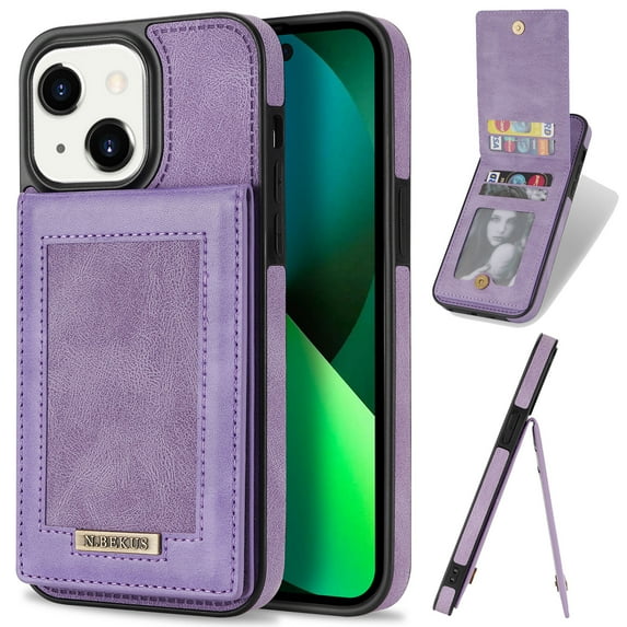 for iPhone 14 2022 Wallet Case with Card Holder, Faux Leather Kickstand Card Slots Case, RFID Blocking Magnetic Shockproof Protective Slim Back Flip Phone Case for Apple iPhone 14 6.1",Purple