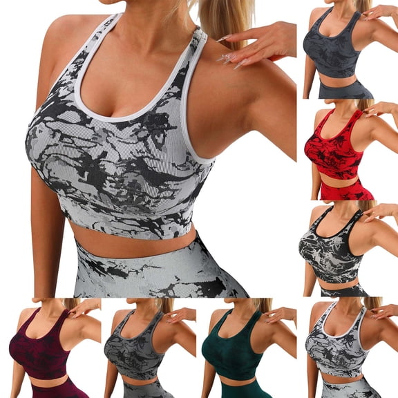 Endives Sports Bras for Women High Impact Support Tie Dye Print Yoga Tank Top With In Bra Sculpting Outerwear for Running Workout Fitness Sports