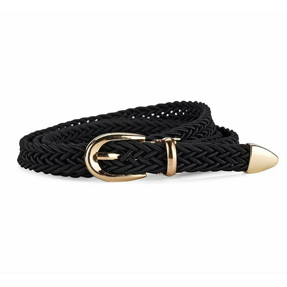 SWSMCLT Women's Fashion Web Belt Buckle D Ring Braided Holeless Spring Winter Casual Belt Braided Belt Skinny Black X-Small-Large
