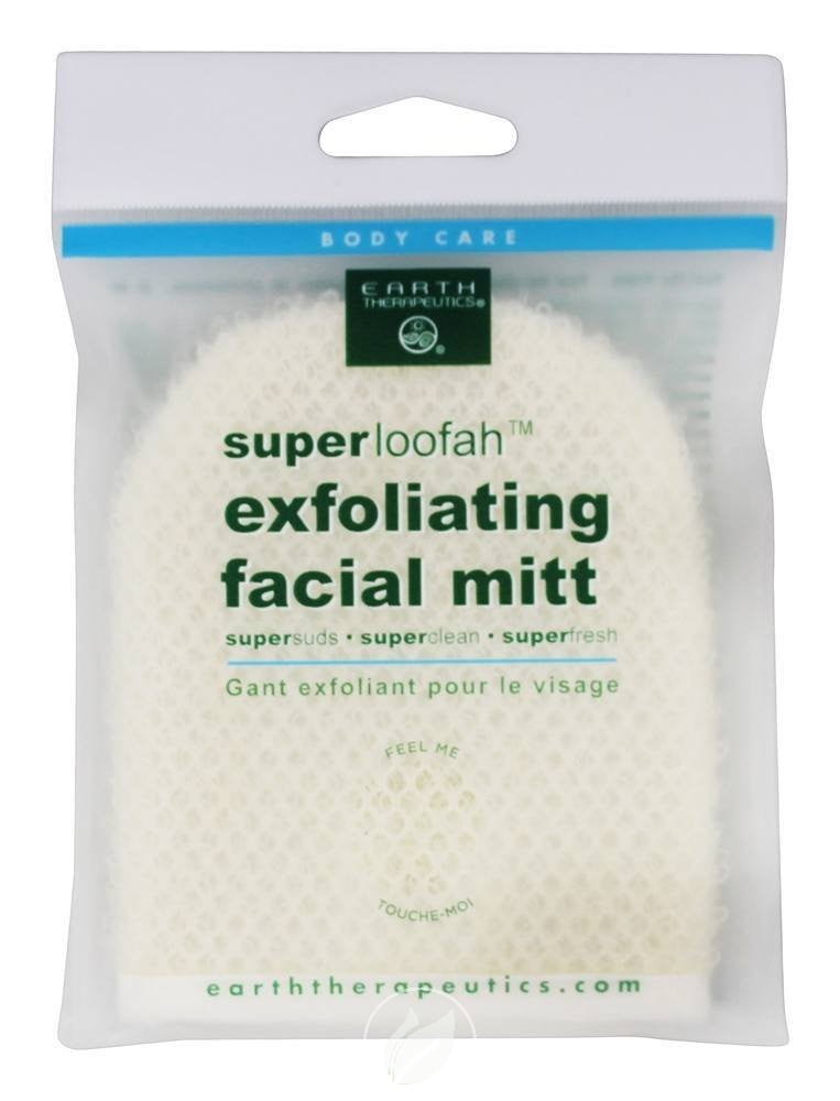 Loofah Exfoliating Facial Mitt 1 Count by Earth Therapeutics, Pack of 2