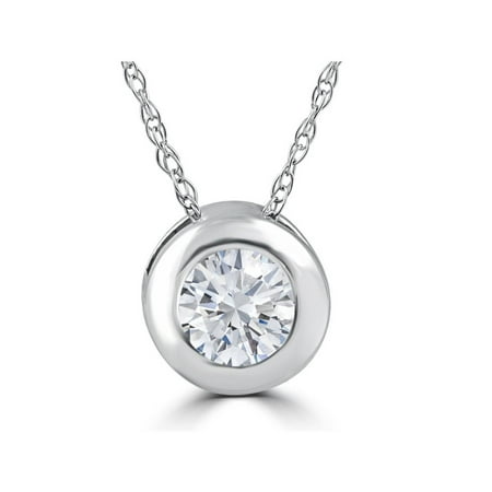 1/3ct Round Bezel Solitaire Diamond Pendant 14K White Gold