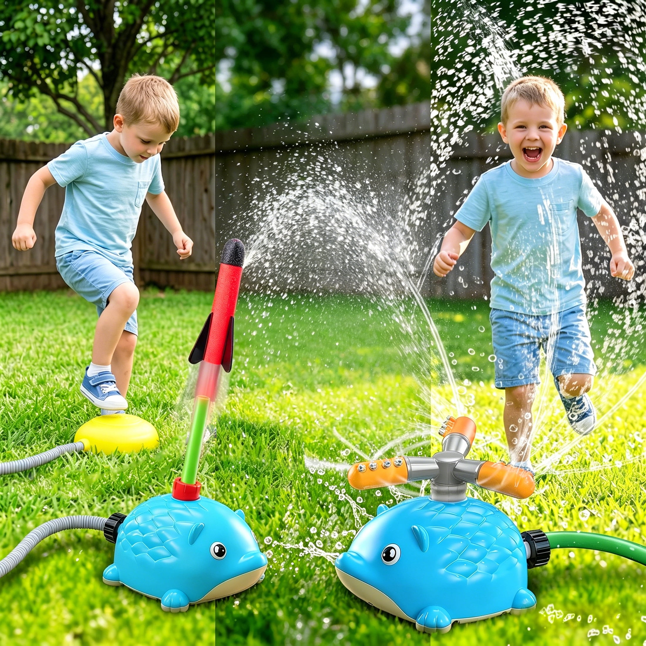 PMHZI Hedgehog 36-inch Sprinkler Toy for Kids, 360° Rotating Outdoor Water Spray with Rocket Launcher & 2-in-1, Summer Backyard Lawn Watering