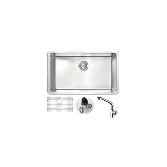 VANGUARD Undermount 30 in. Single Bowl Kitchen Sink with Harbour Faucet in Chrome