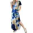 thumbnail image 3 of Women Tie-Dyed Side Split Short Sleeve Crew Neck Maxi Dress with Pockets, 3 of 5