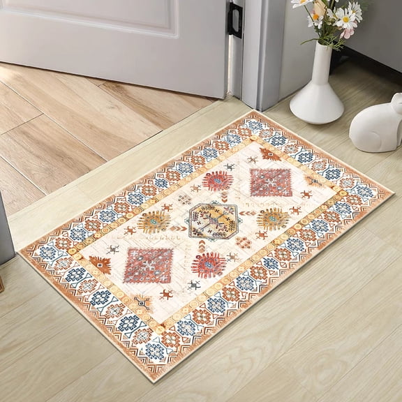 TOPCOMFY Kitchen Runner Rugs 3-Piece Non-Slip Washable Carpet Mats for Hallway Laundry Boho Style