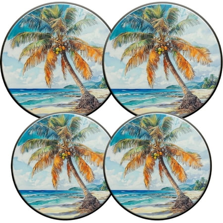 

Electric Stove Burner Covers 4 Pcs Round Gas Burner Cover 8 and 10 Inch Tropical themed Multicolored Coconut Tree on Tropical Beach